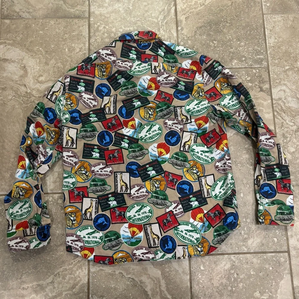 Banana‎ Republic men's long-sleeve shirt with a patchwork expedition/travel sz M
